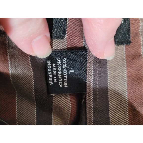 Savane Button Down Shirt Mens Large Brown Striped Easy Care Stretch - Picture 5 of 6
